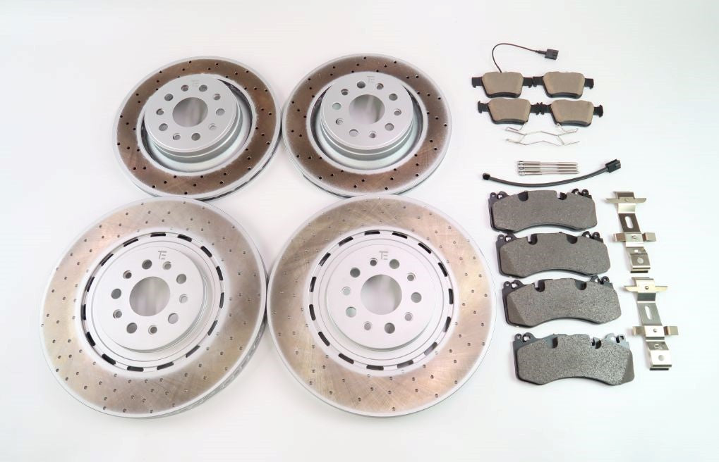 Maserati Levante S Trofeo front rear brake pads & dimpled rotors TopEuro #1563